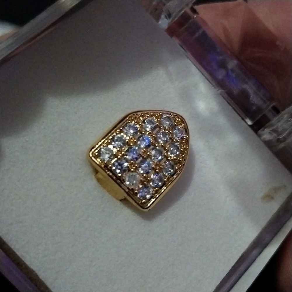 NEW Design Single Tooth Diamond Encrusted Gold Grill